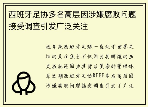 西班牙足协多名高层因涉嫌腐败问题接受调查引发广泛关注